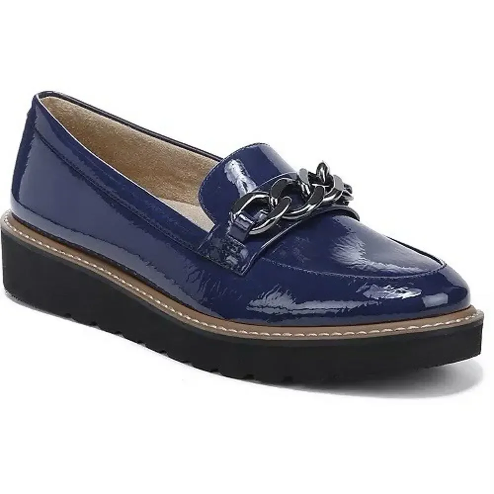 NATURALIZER Emmal Lug Sole Chain Faux Patent Leather Loafers Size 9 Haven Blue